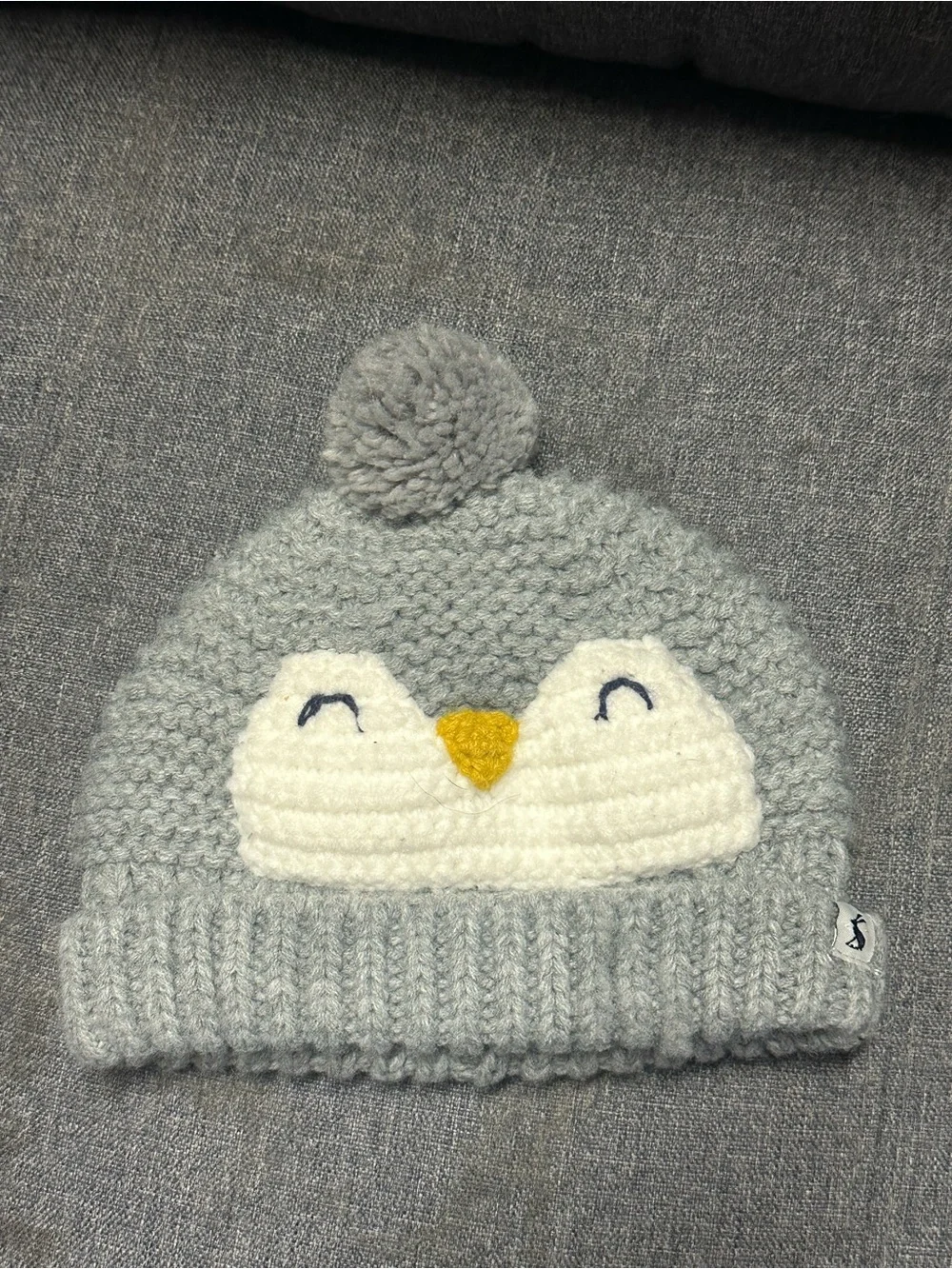 Joules Gray and White Chummy Penguin Pom Pom Beanie